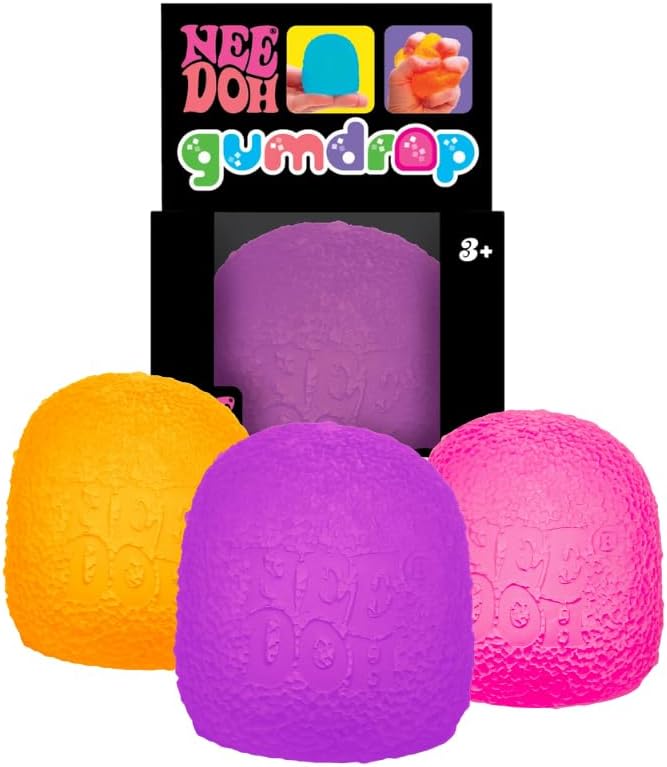Schylling NeeDoh Gumdrop Textured Sensory Fidget Toy Colors May Vary (3 Pack)